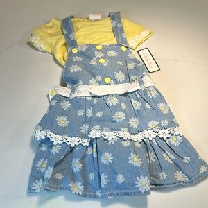 NWT Little Lass Kids Yellow Tshirt & Daisy Denim Lace Trimmed Jumper Set Size 4